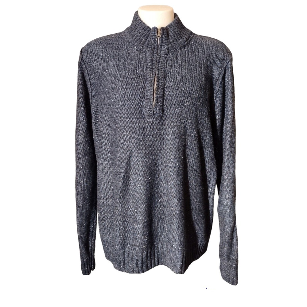 7Diamonds Sweater Mens Grand Teton‎ Cabin Core Grey Marl Quarter Zip Mock Neck L